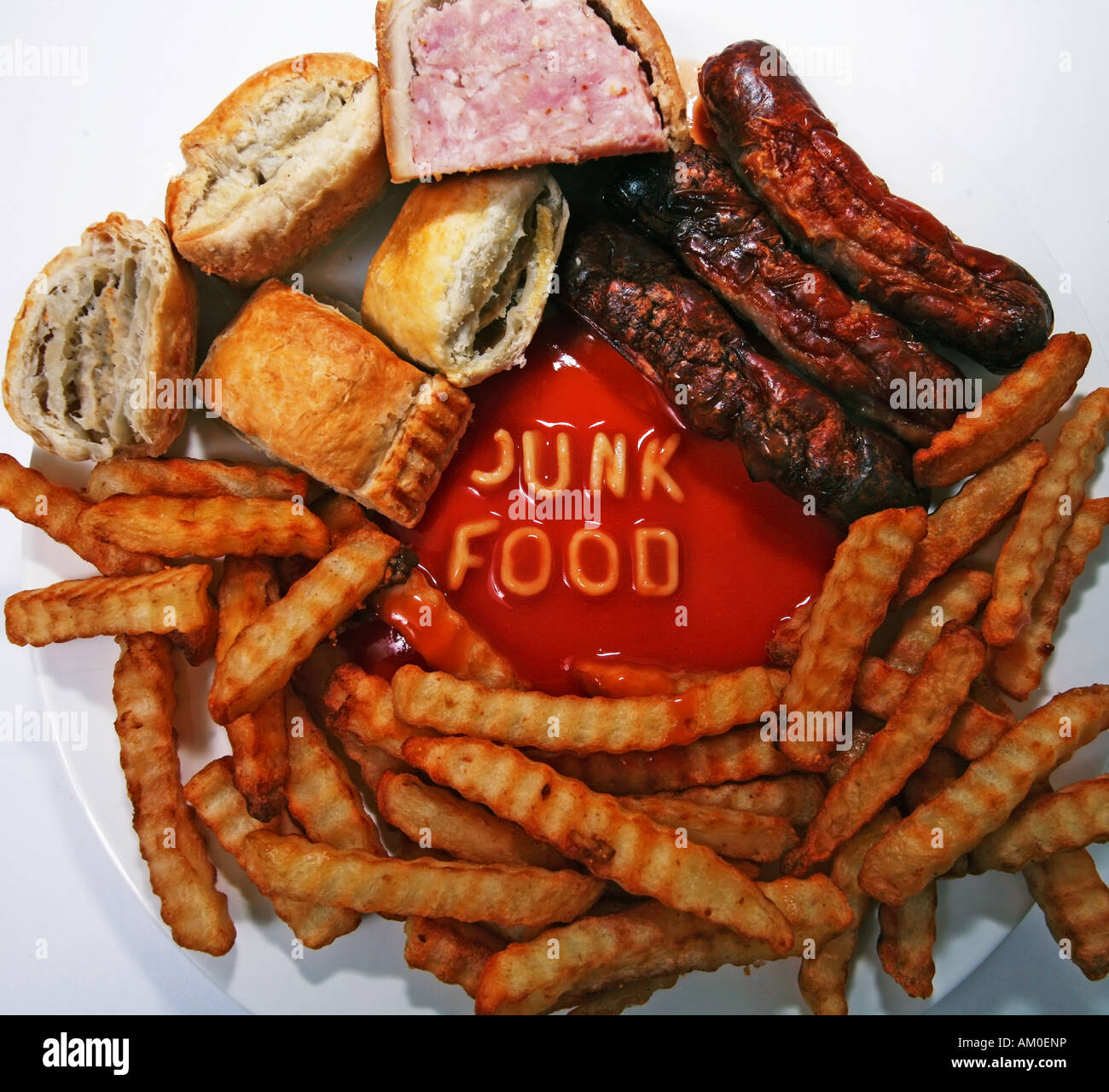 junk food chips sausage roll pie retro unhealthy Stock Photo Alamy