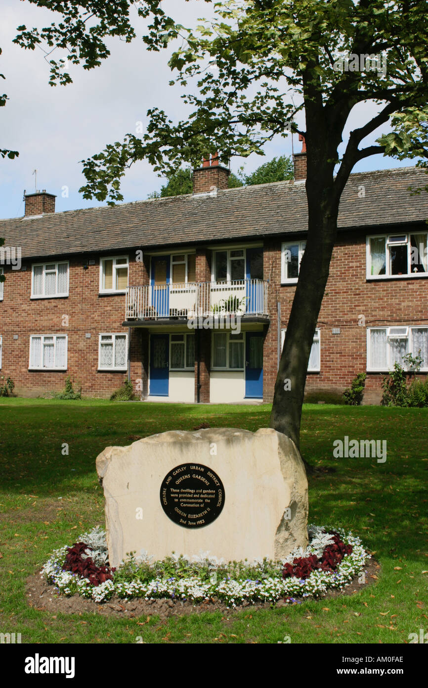 Queens Garden's, Cheadle Village, Stockport, Cheshire. The plaque says