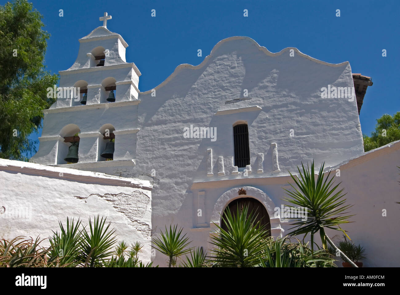 Basilica, front of Mission San Diego de Alcala, San Diego, California, USA Stock Photo
