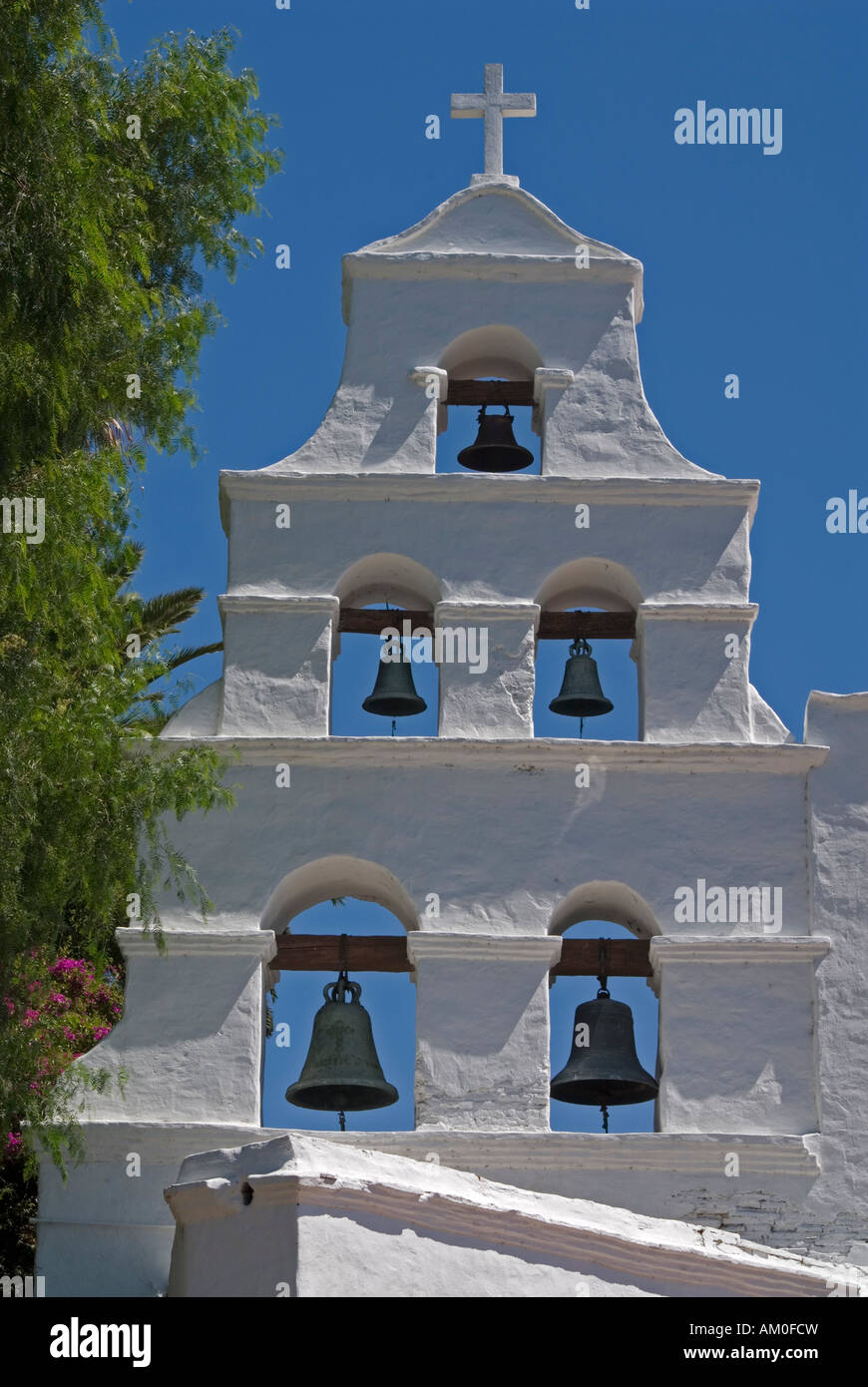 Basilica, bells of Mission San Diego de Alcala, San Diego, California, USA Stock Photo