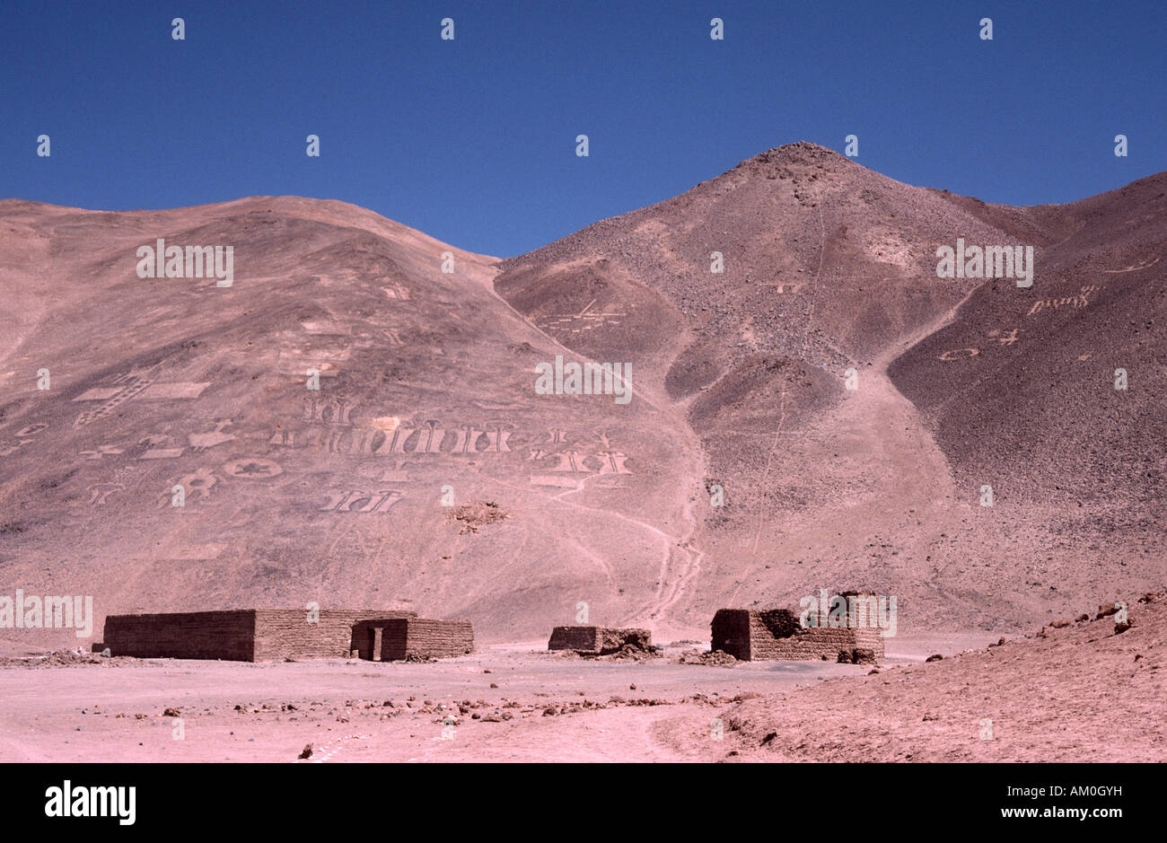 Geoglyphs, over 1000 years old, Pampa del Tamarugal, Atacama Desert, Chile Stock Photo