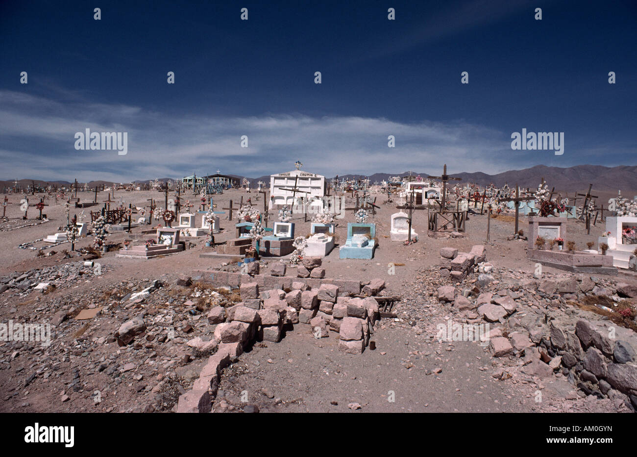 Cemetery in Mamina, Atacama Desert, Chile Stock Photo