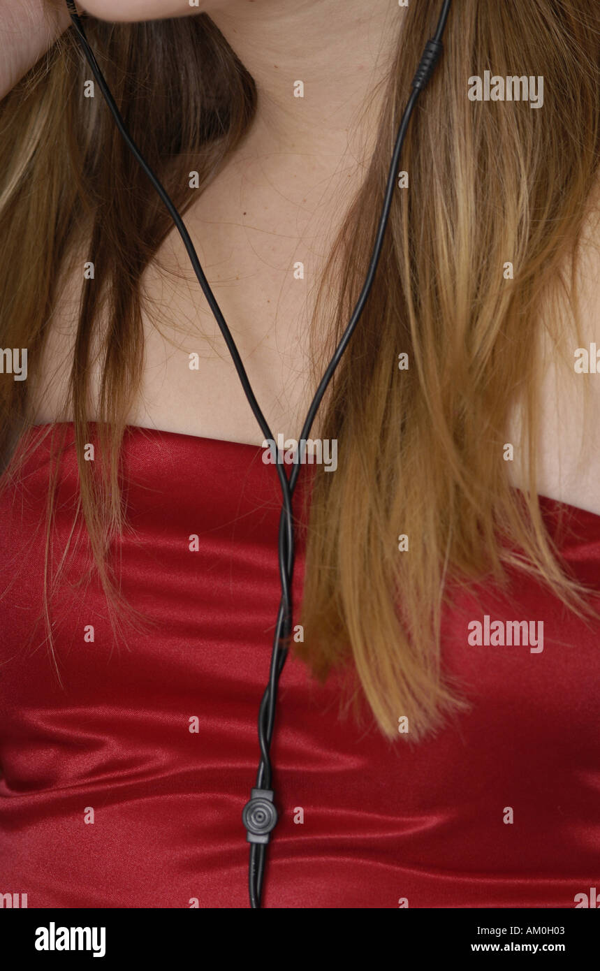 lanyard headphones lead cord chest Stock Photo Alamy
