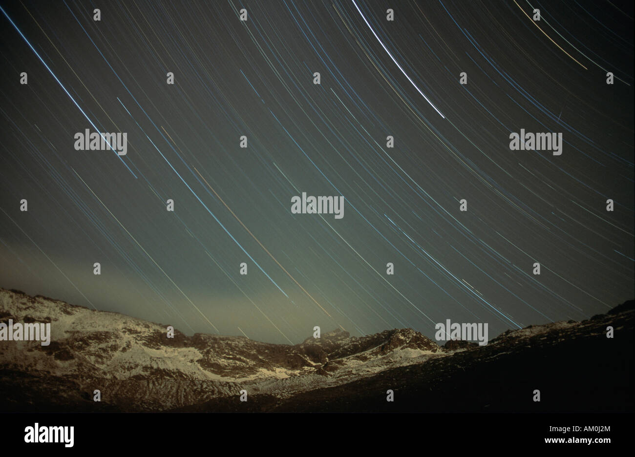 Night sky, star trails, Hohe Tauern, Carinthia, Austria Stock Photo