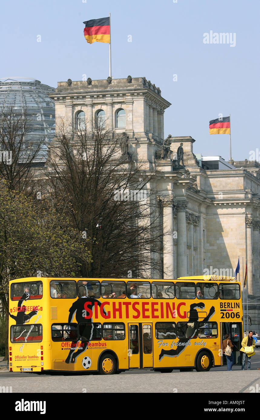 Sightseeing in front of Reichstag in Berlin - Tourists on the way, Germany, Europe Stock Photo