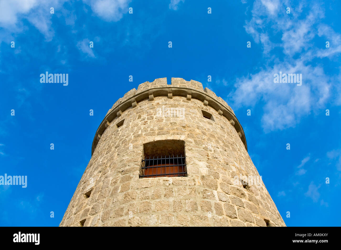 Round military tower in Cres, island Cres, Primorje - Gorski kotar, Croatia Stock Photo