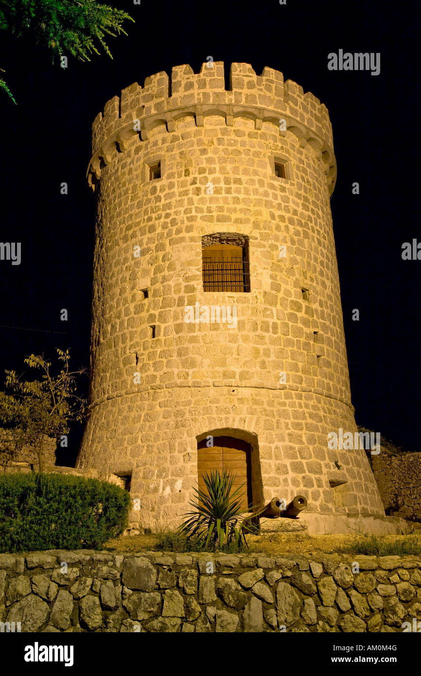 Round military tower in Cres, island Cres, Primorje - Gorski kotar, Croatia Stock Photo