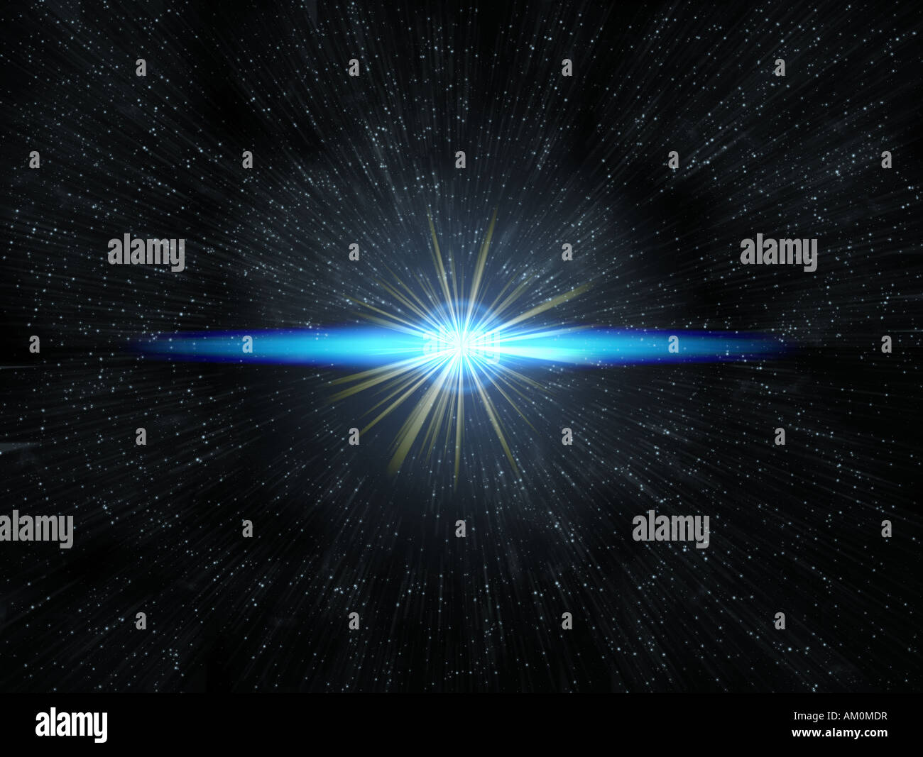 shining star flare on exploding in space Stock Photo