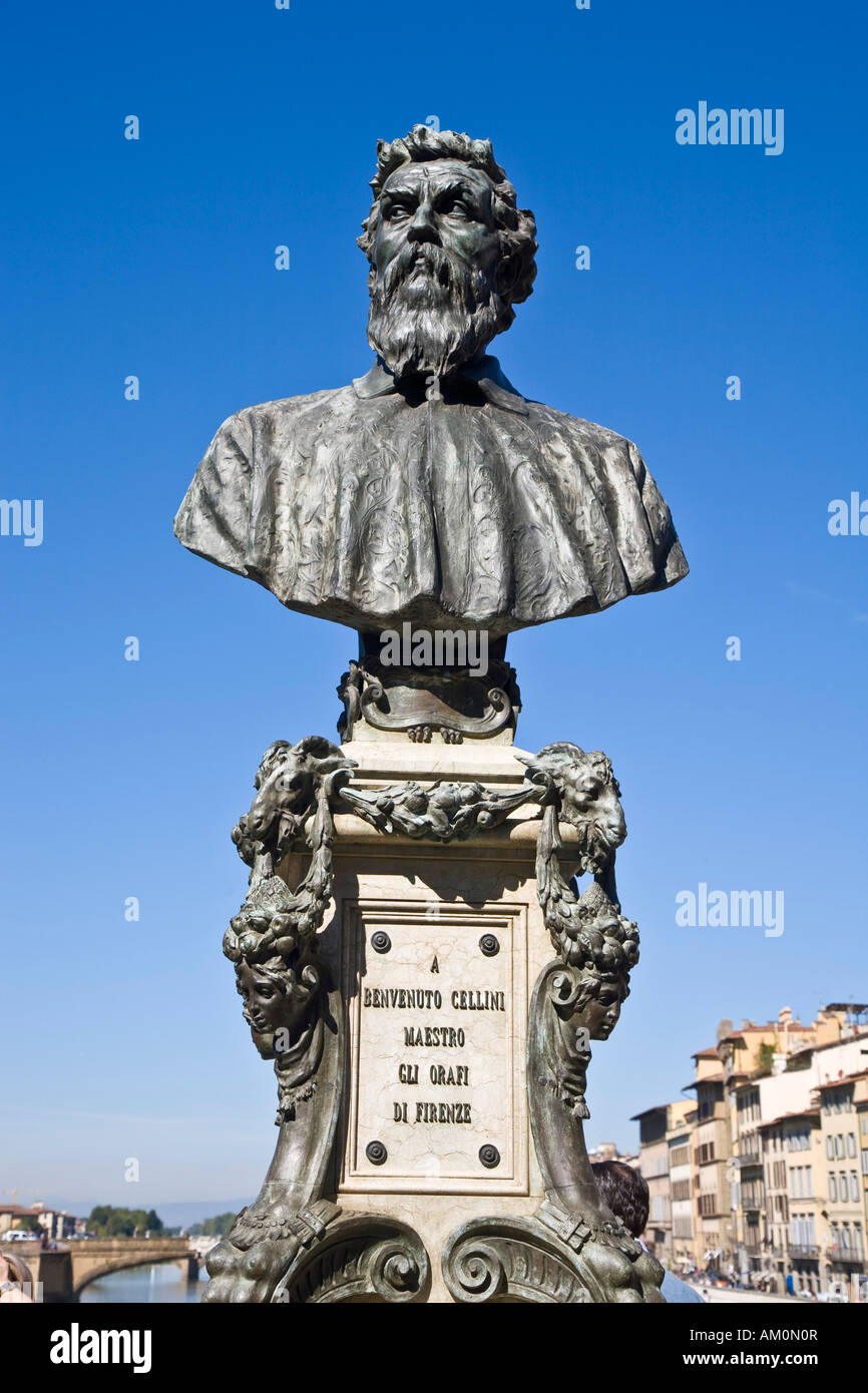 Statue of the Italian goldsmith and sculptor Benvenuto Cellini Florenz Toskana Italien Stock Photo