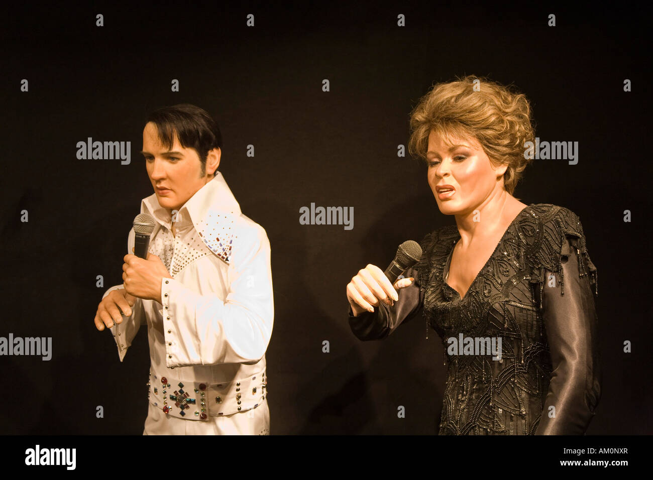 Elvis Aron Presley and Tina Turner Anna Mae Bullock as wax figures Wax museum of Prague Czechia Stock Photo