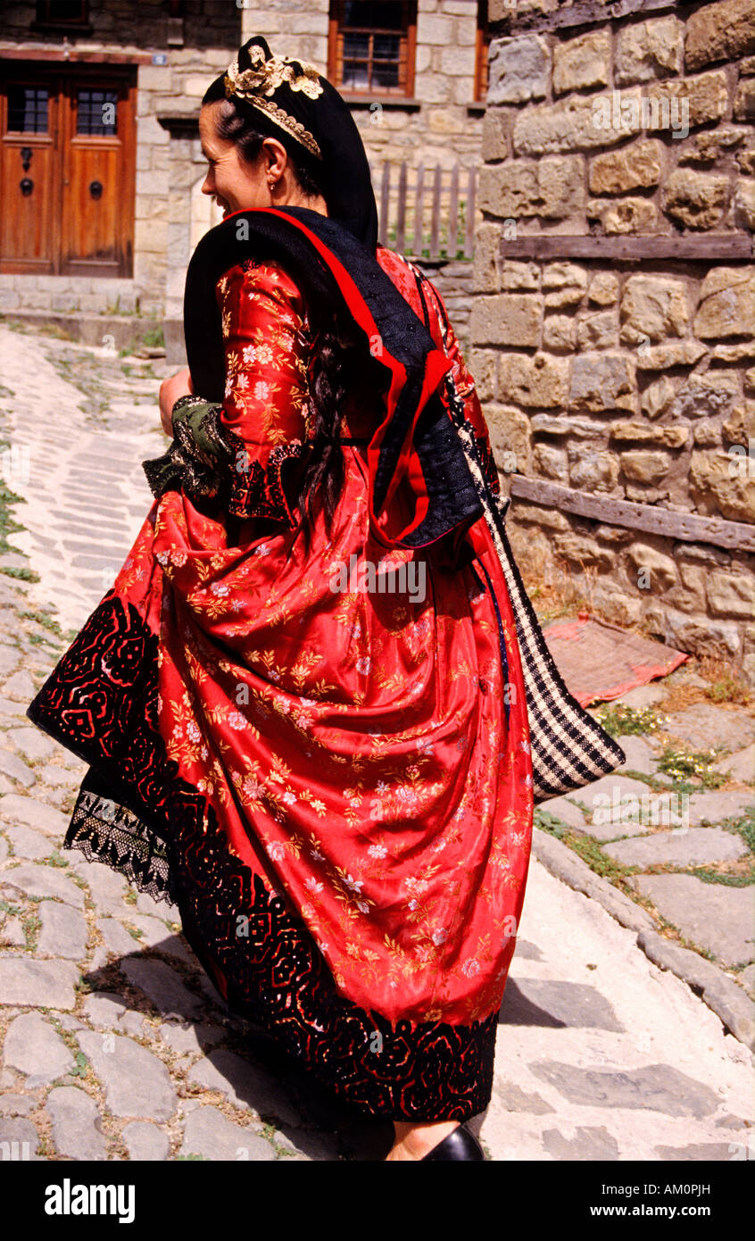 Greece, Thessaly region, Meteora, women wear traditional costumes on ceremonial day Stock Photo