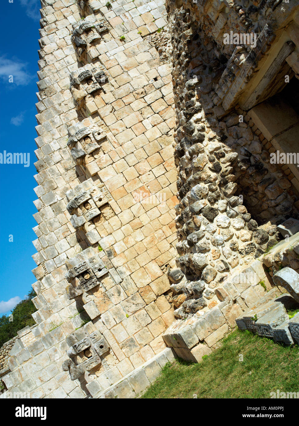 The decorated steps of the Casa del Adivino at Uxmal Stock Photo