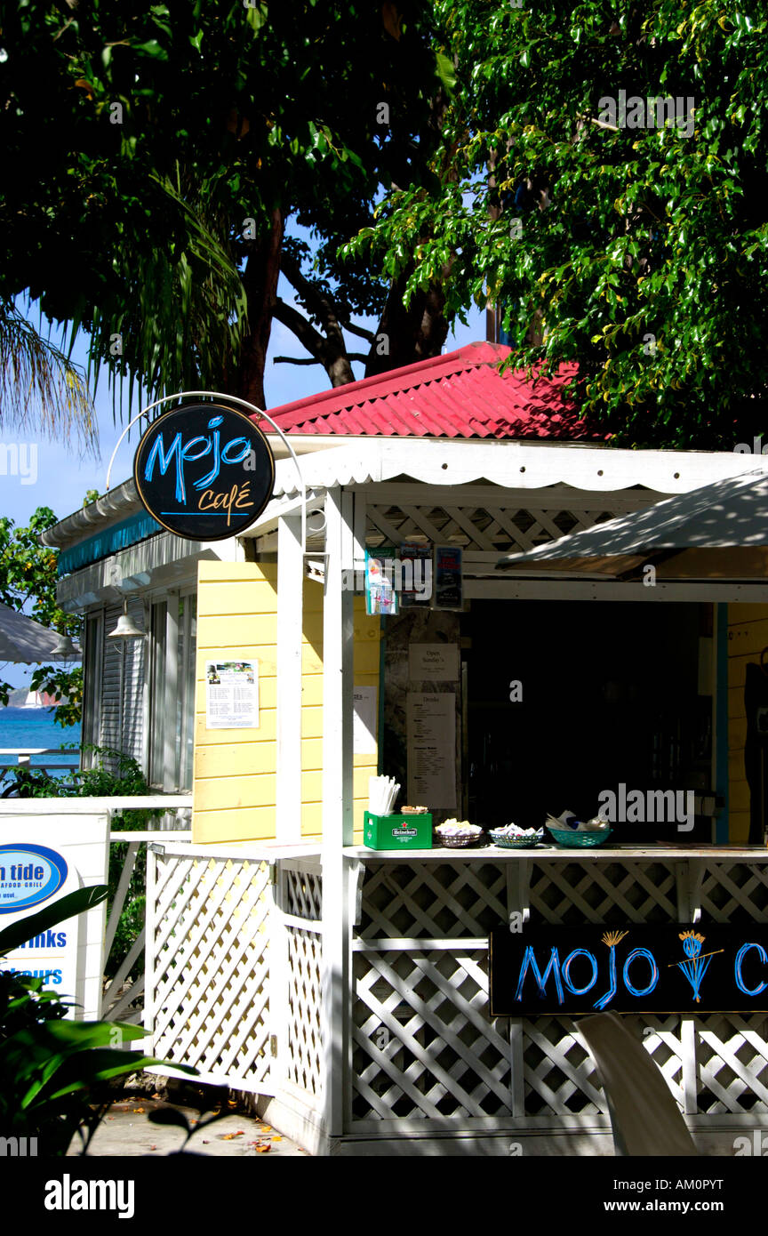 Caribbean, U.S. Virgin Islands, St. John, Cruz Bay. Mojo Cafe on the