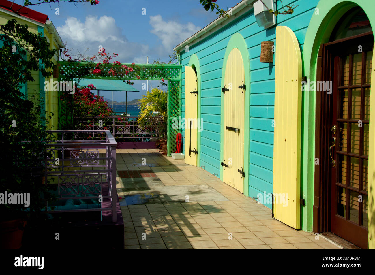 Caribbean, U.S. Virgin Islands, St. John, Cruz Bay. Typical waterfront buildings in Cruz Bay. Stock Photo