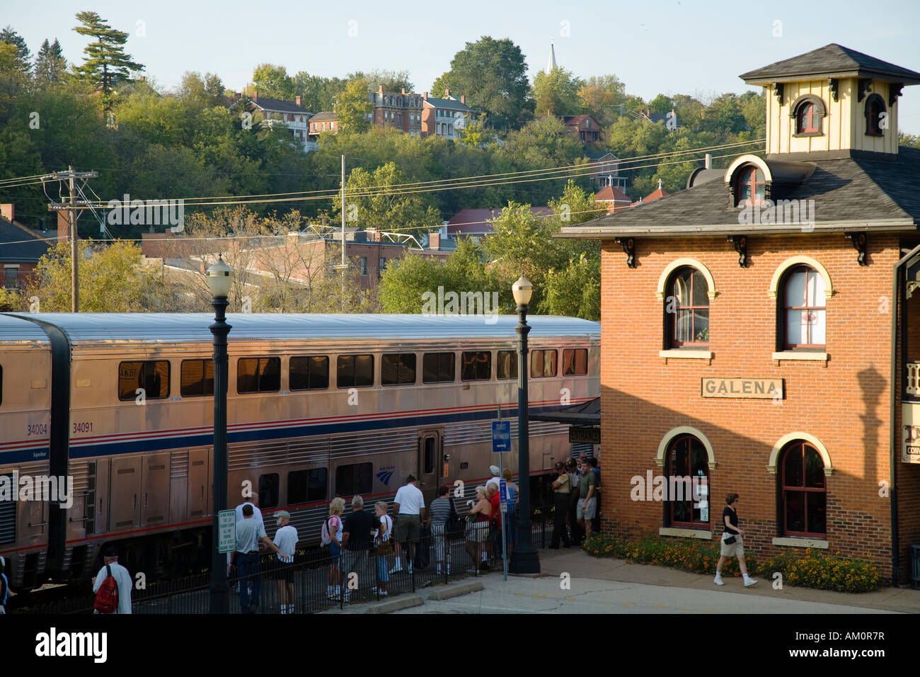 ILLINOIS Galena Train passengers wait to board Amtrak train at depot