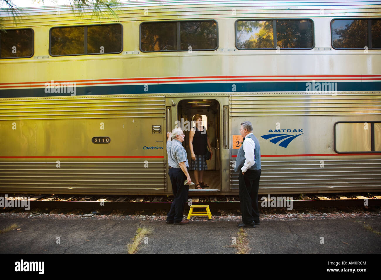 ILLINOIS Galena Amtrak train at depot special route for Country Fair weekend annual event passengers and engineers Stock Photo