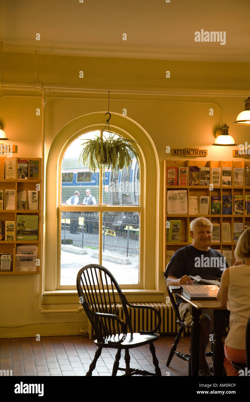 ILLINOIS Galena Amtrak train at depot viewed from inside of train depot