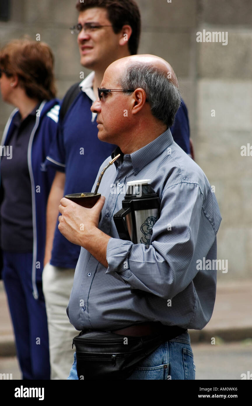 Uruguayo with mate cup and thermos in Montevideo Uruguay Stock Photo - Alamy