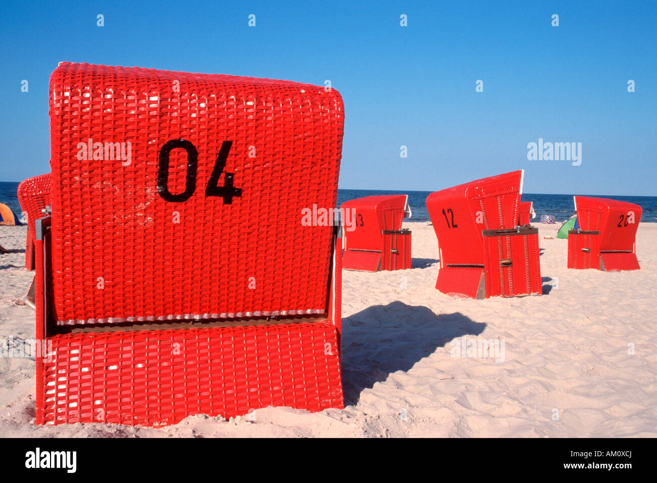 Beach chairs at the Baltic Sea, Germany Stock Photo