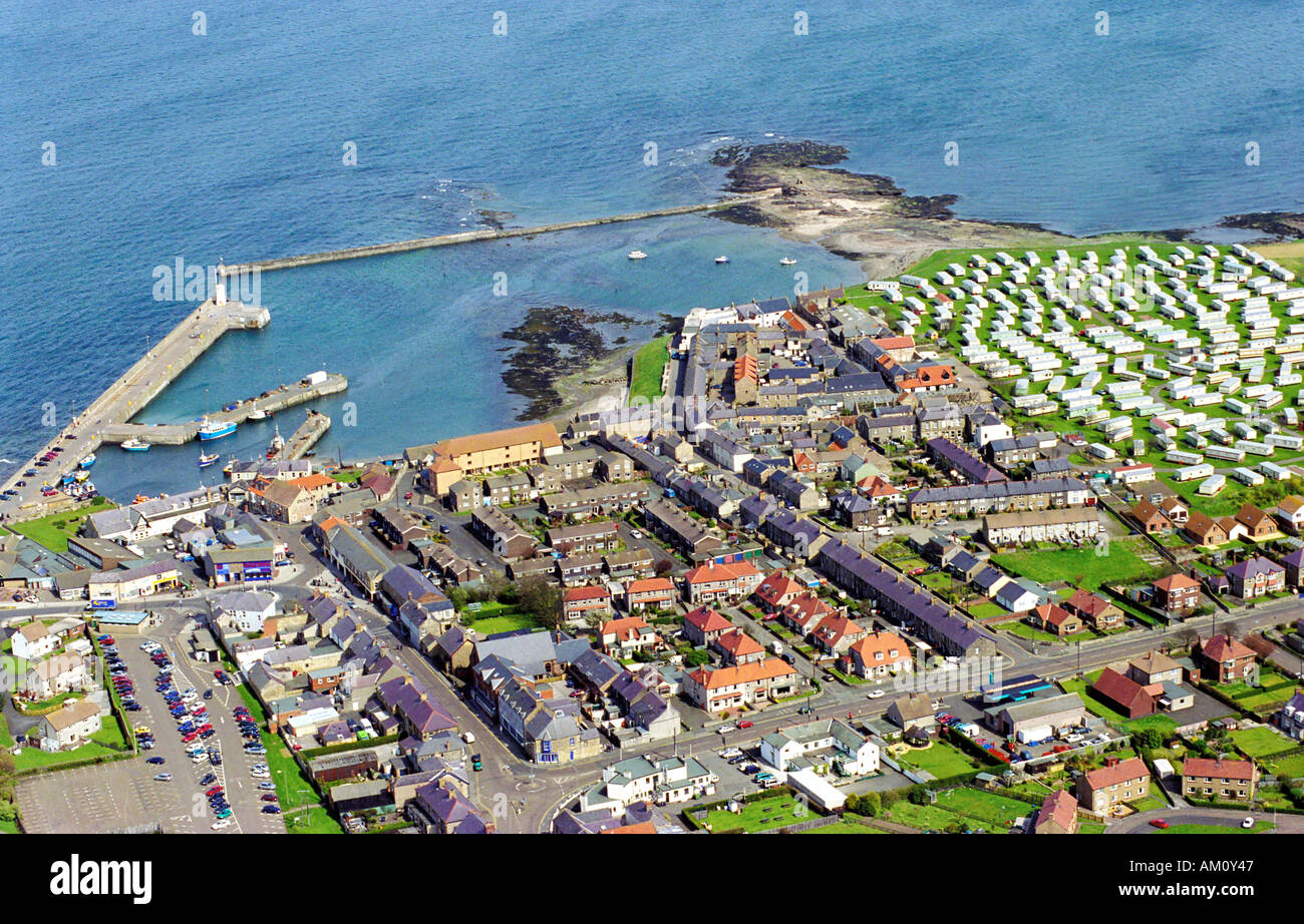 Seahouses from the air on the Northumberland coast Stock Photo 4934470