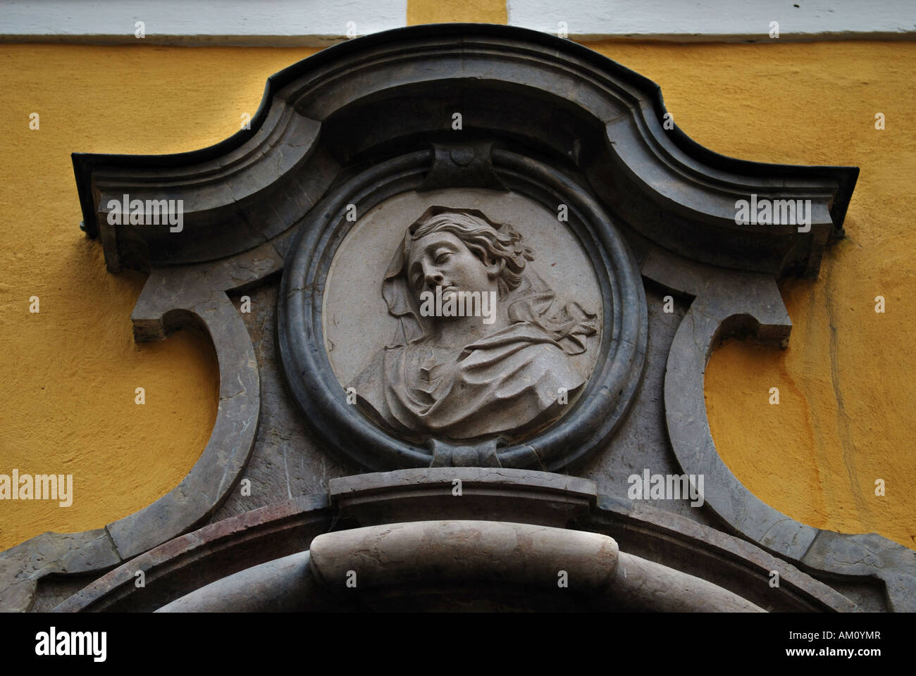 Bust of Mozarts sister Nannal at the entrance of Mozart´s birth house, Salzburg, Austria Stock Photo