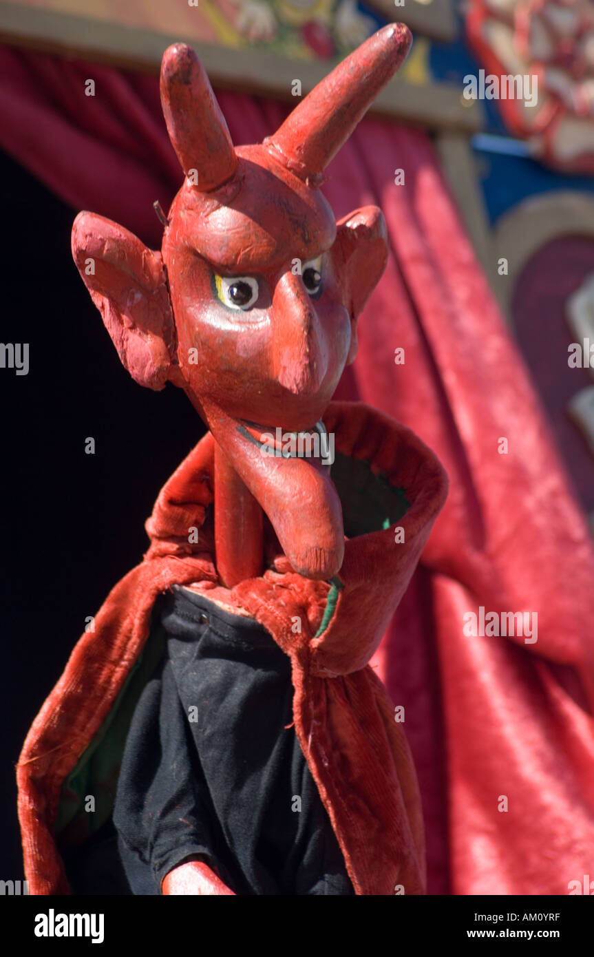 red devil puppet figure character at Punch and Judy performance Aberystwyth promenade during annual Punch and Judy festival Stock Photo