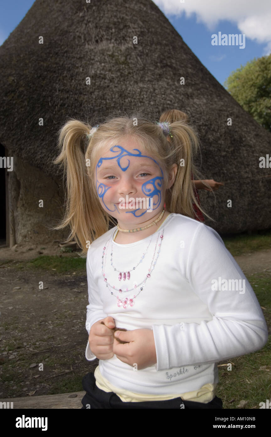 Girl with blue design celtic style face paint Castell Henllys Stock Photo 8635738 Alamy