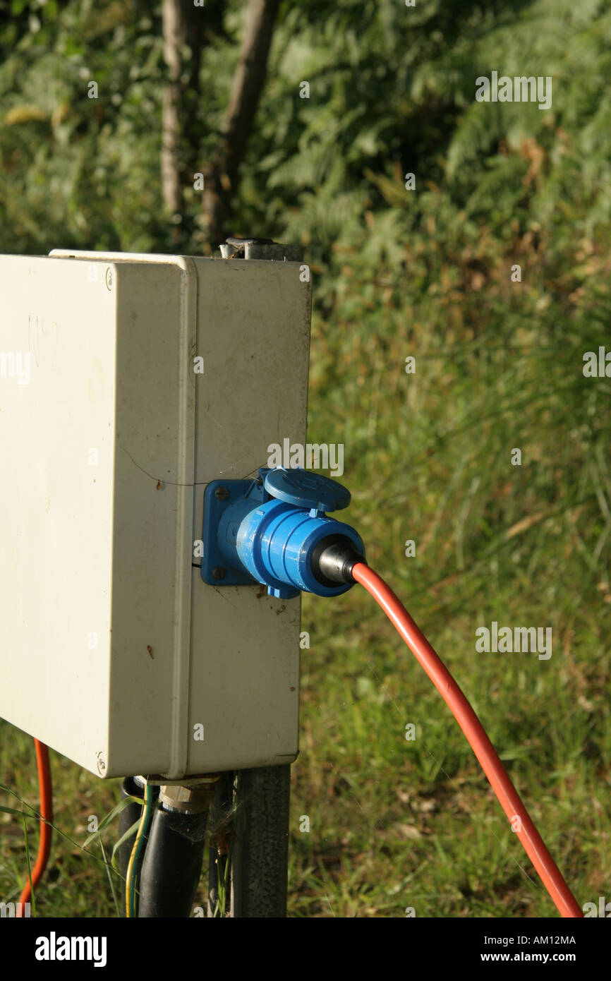 Camping electric hook up Stock Photo Alamy