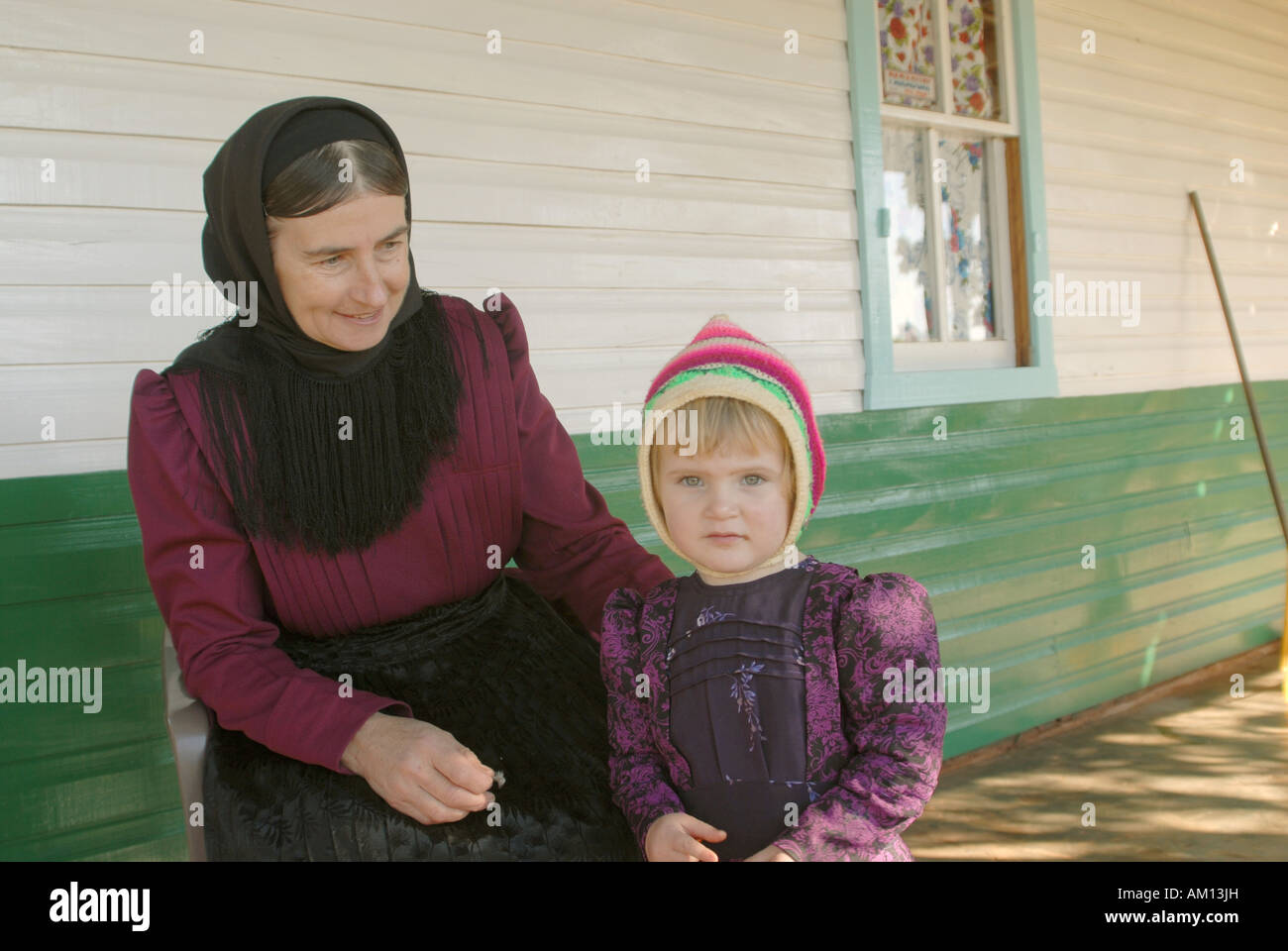 Old-style mennonites in Paraguay, mother with child Stock Photo