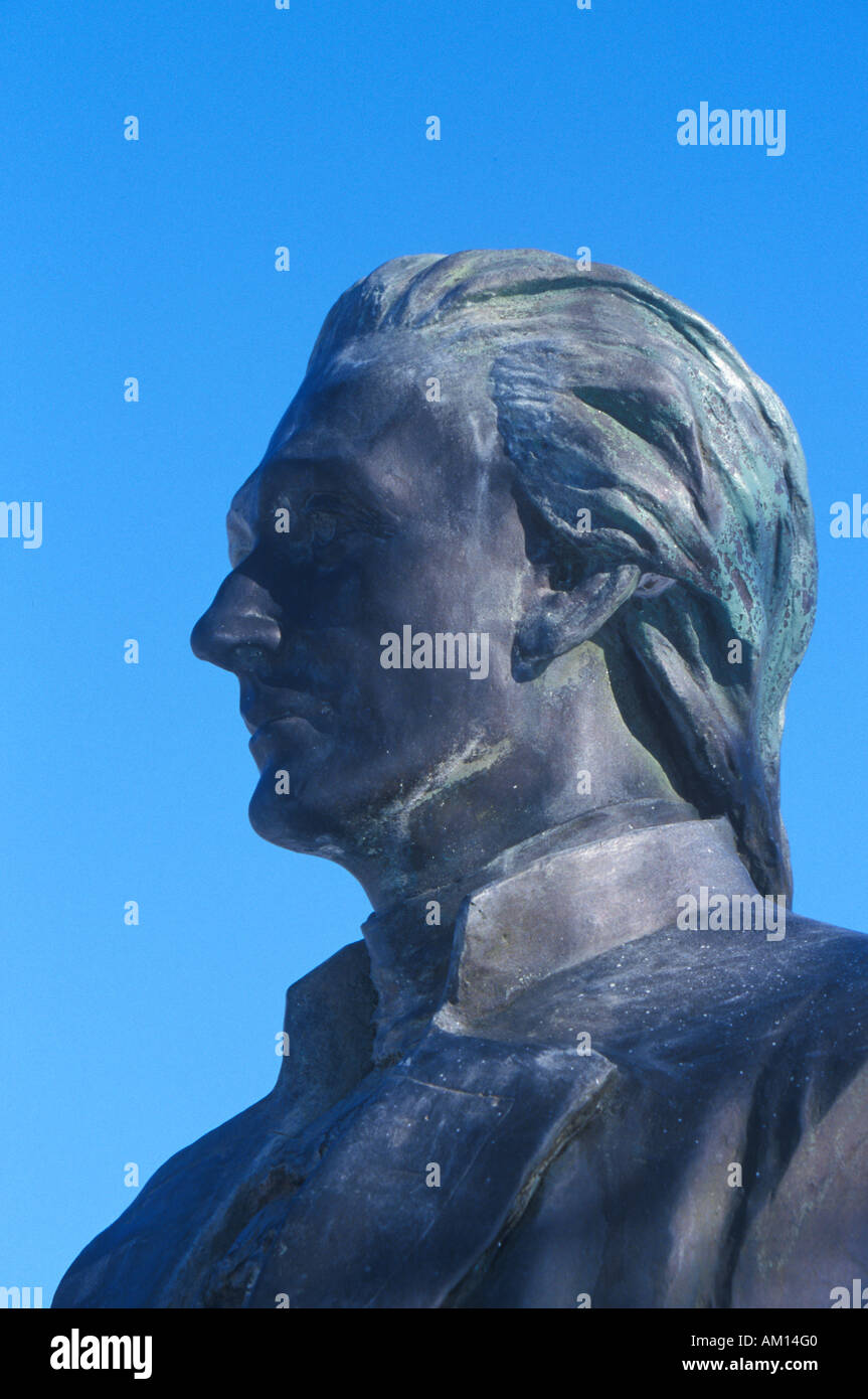 Statue of Alexander Hamilton overlooking the Great Falls in Paterson New Jersey Stock Photo