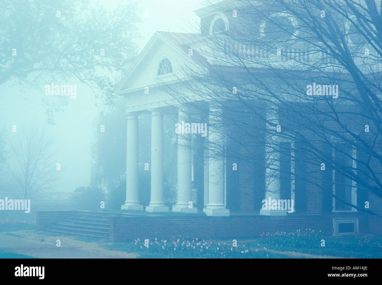 Monticello home of Thomas Jefferson in fog Charlottesville Virginia Stock Photo