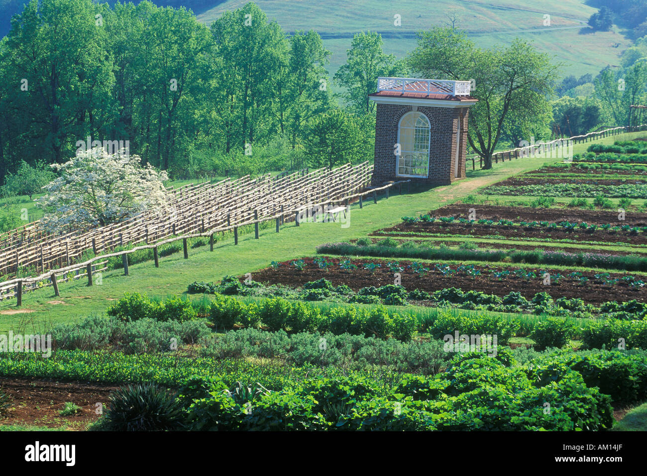 Vegetable garden and pavilion at Monticello home of Thomas Jefferson Charlottesville Virginia Stock Photo