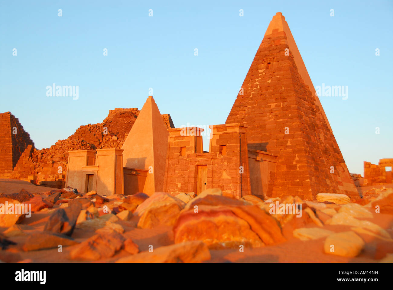 Pyramids in morning light, Meroe, Sudan Stock Photo