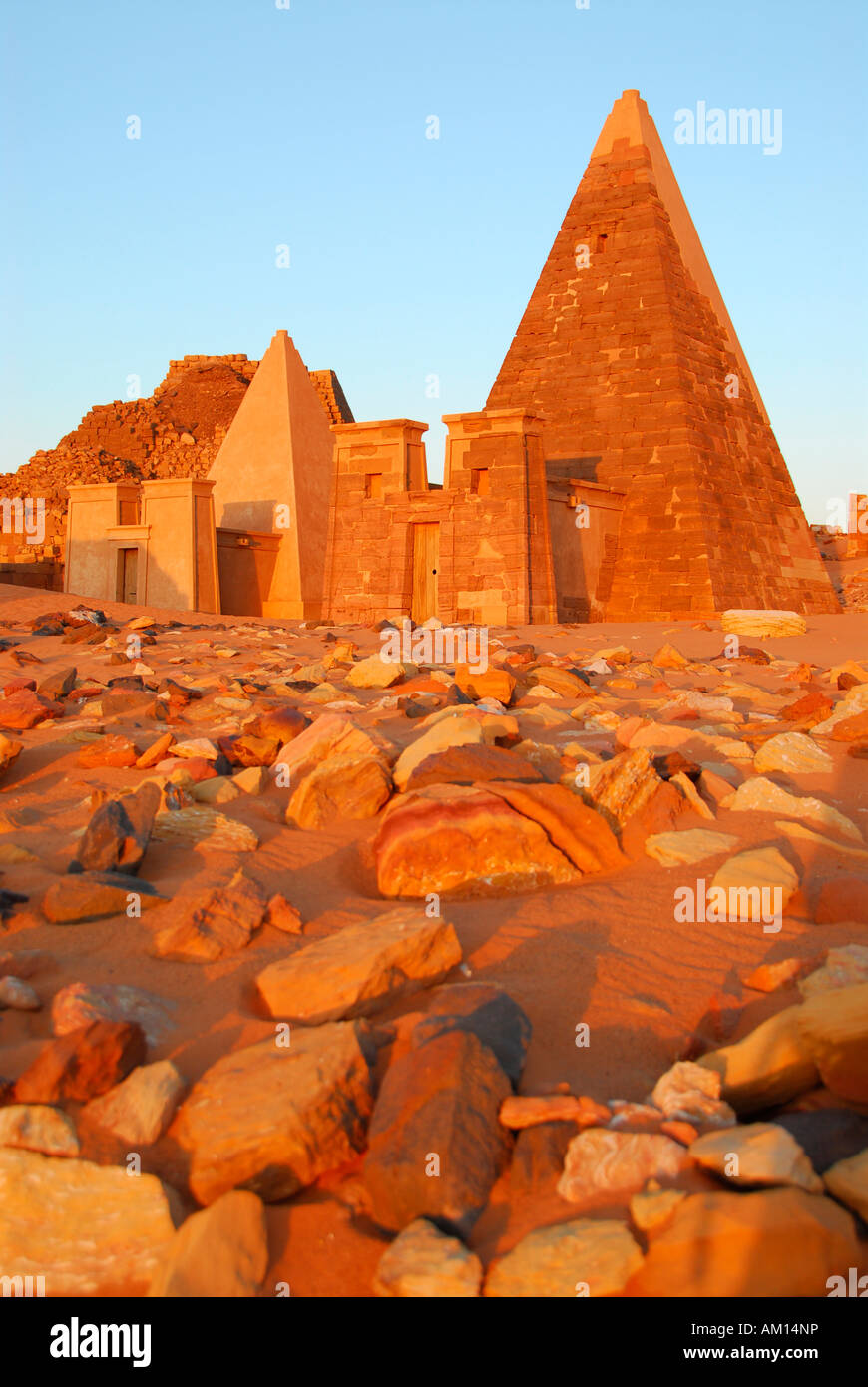 Pyramids in morning light, Meroe, Sudan Stock Photo