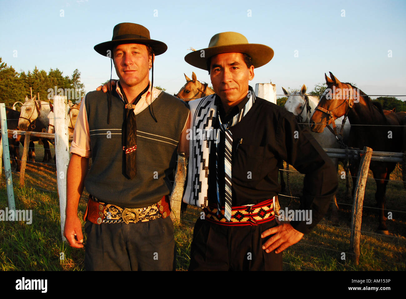 Gauchos with typical hats and scarfs, Diamante, Entre Rios province, Argentina Photo - Alamy