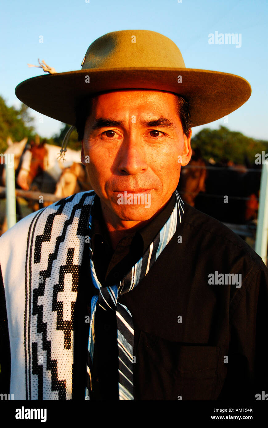 Gaucho with typical hat and scarf, Diamante, Entre Rios province, Argentina Stock Photo
