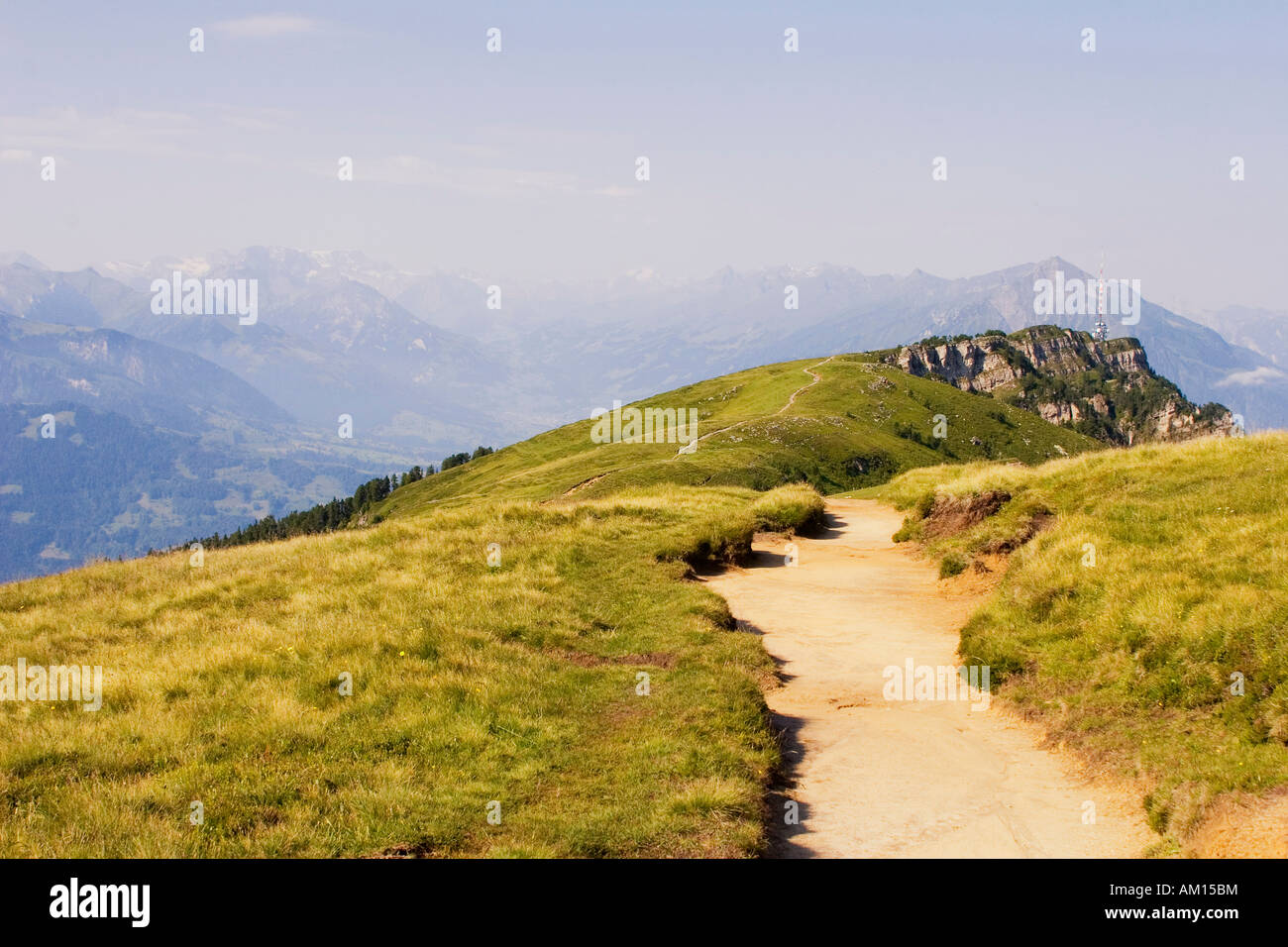 Hiking trail on the Niederhorn, Bernese Oberland, Switzerland Stock Photo