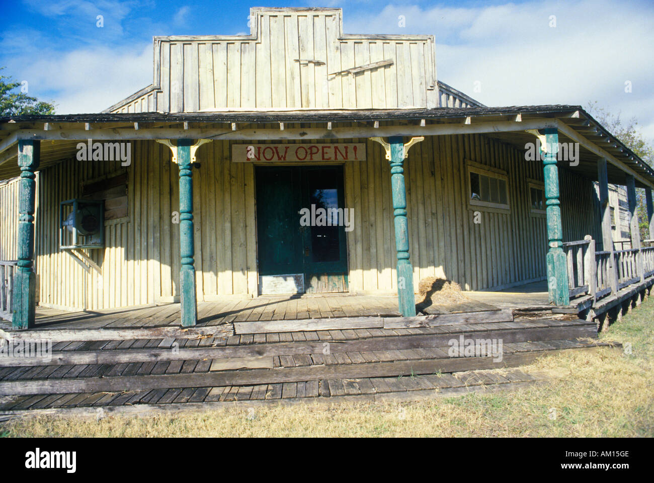 Front porch of abandoned building in South TX Stock Photo