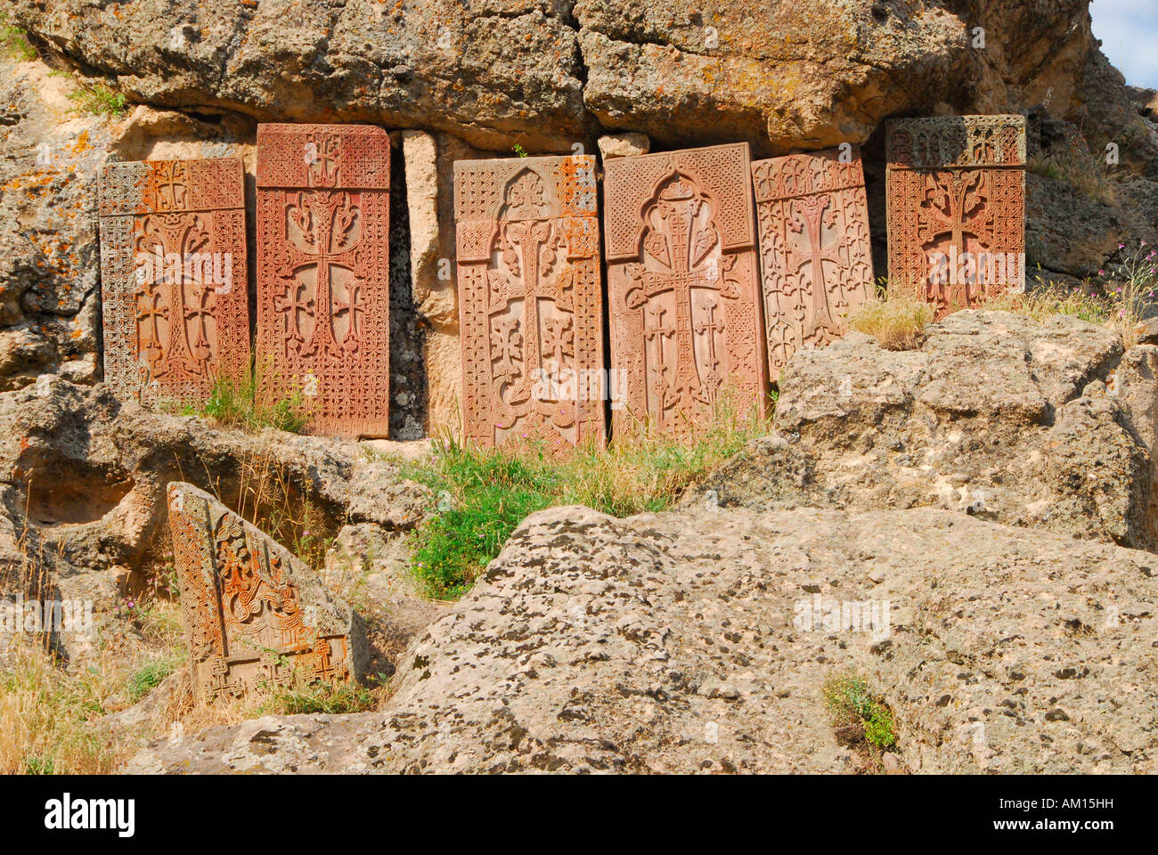 Cross-slabs, Geghard Monastery, Armenien Stock Photo