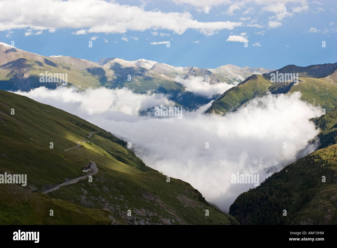 Clouds in a valley, Grossglockner High Alpine Road, National Park Hohe Tauern, Austria Stock Photo