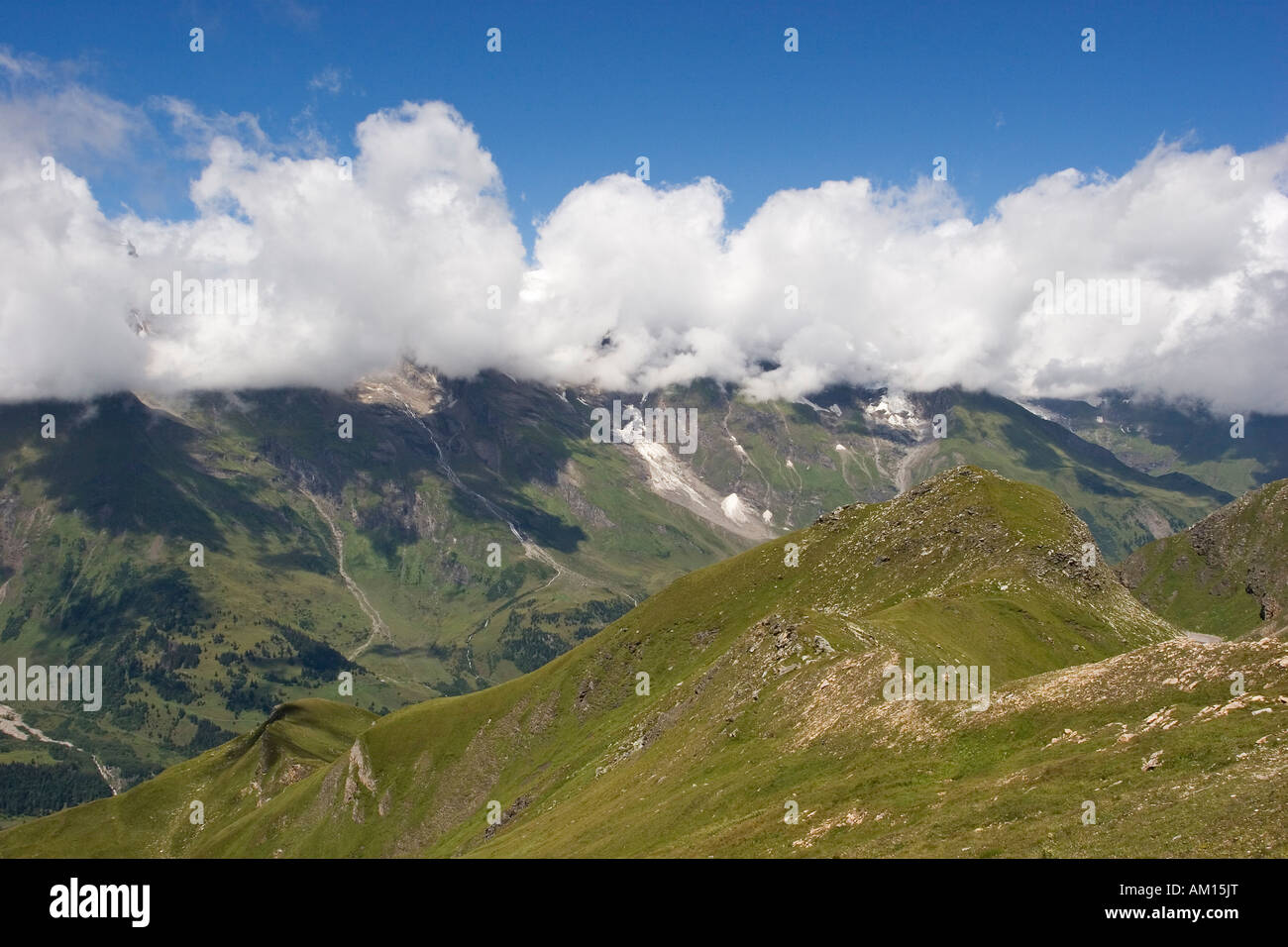 Clouds moving over a mountain chain, Grossglockner High Alpine Road, National Park Hohe Tauern, Austria Stock Photo