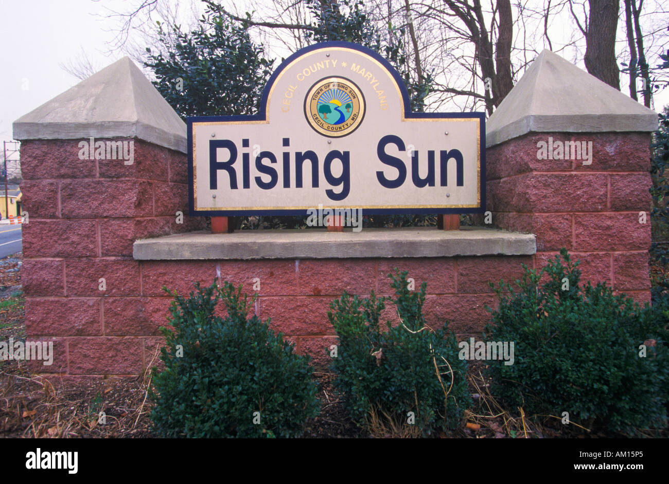 Rising Sun City sign Cecil County Maryland Stock Photo Alamy