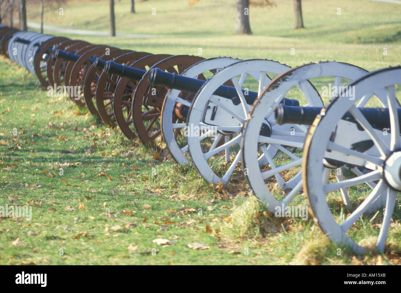 Cannons at the Revolutionary War National Park at sunrise Valley Forge PA Stock Photo