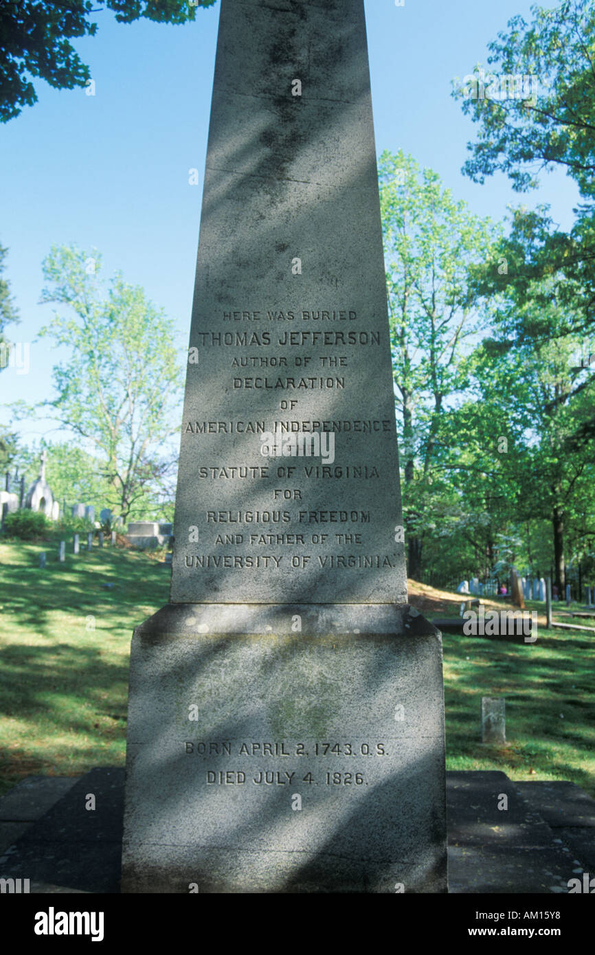 Tombstone in Monticello graveyard home of Thomas Jefferson Charlottesville Virginia Stock Photo
