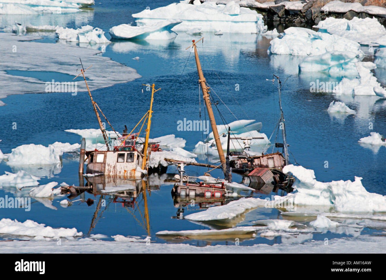 Ship-graveyard, Disko Bay, Ilulissat, Greenland, Danmark Stock Photo
