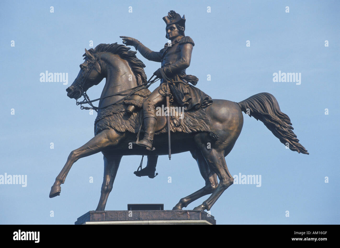 An equestrian statue of General George Washington near the Washington Monument at Capitol Square in Richmond Virginia Stock Photo