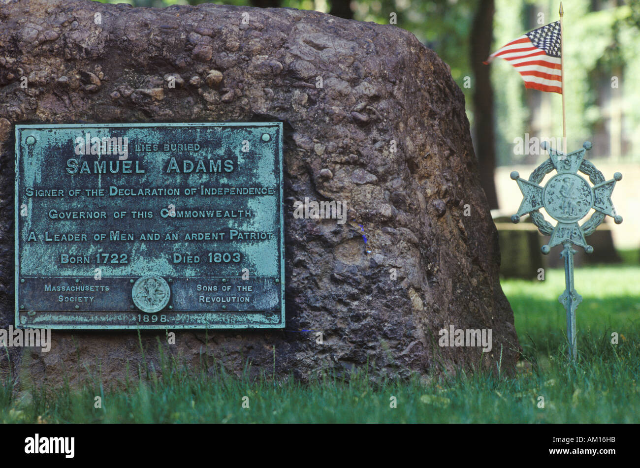 Gravestone of Samuel Adams in the Old Granary Burying ground in Boston Massachusetts Stock Photo