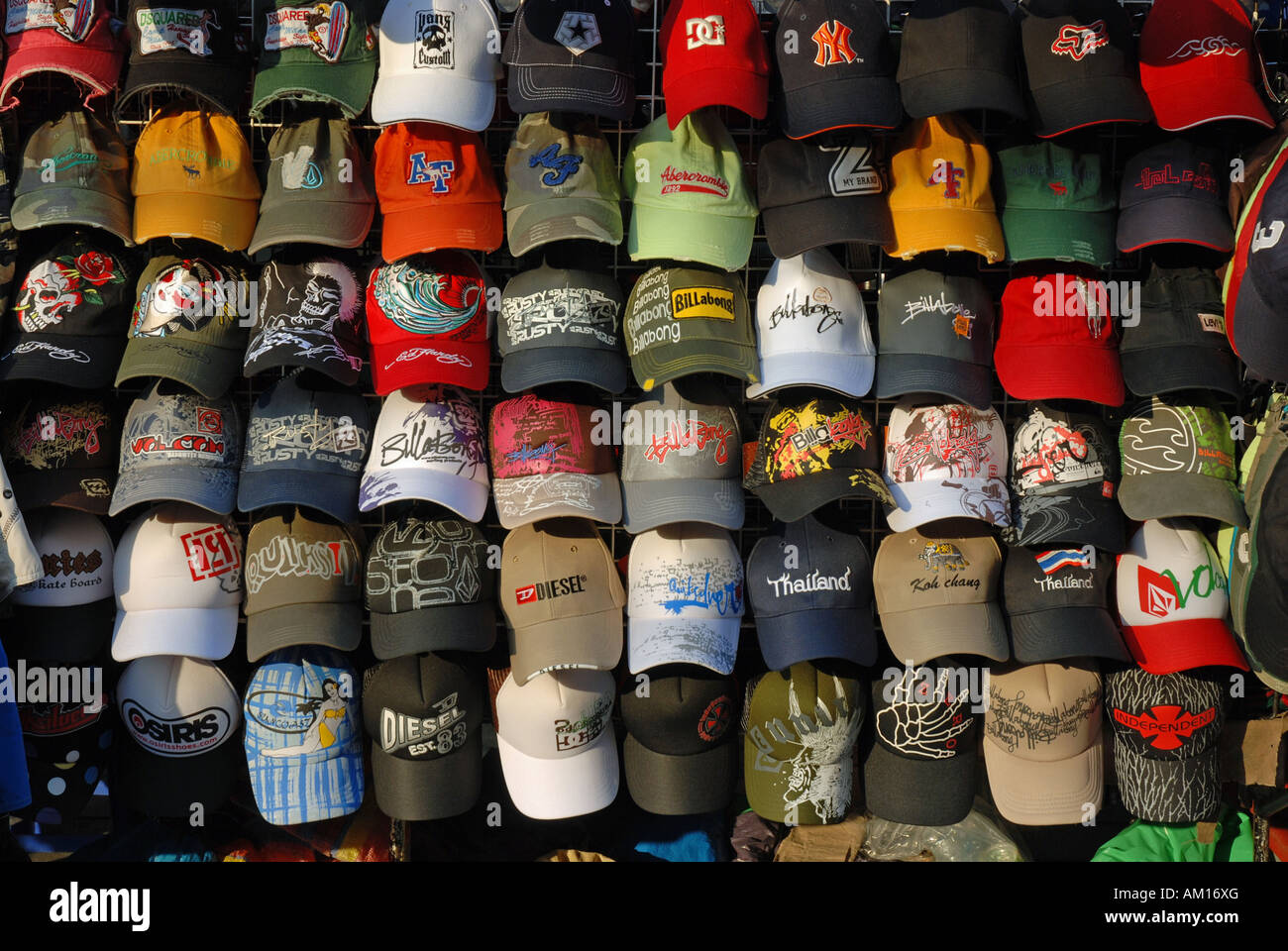 Baseball Caps, bulk goods, Khao San Road, Bangkok, Thailand Stock Photo -  Alamy