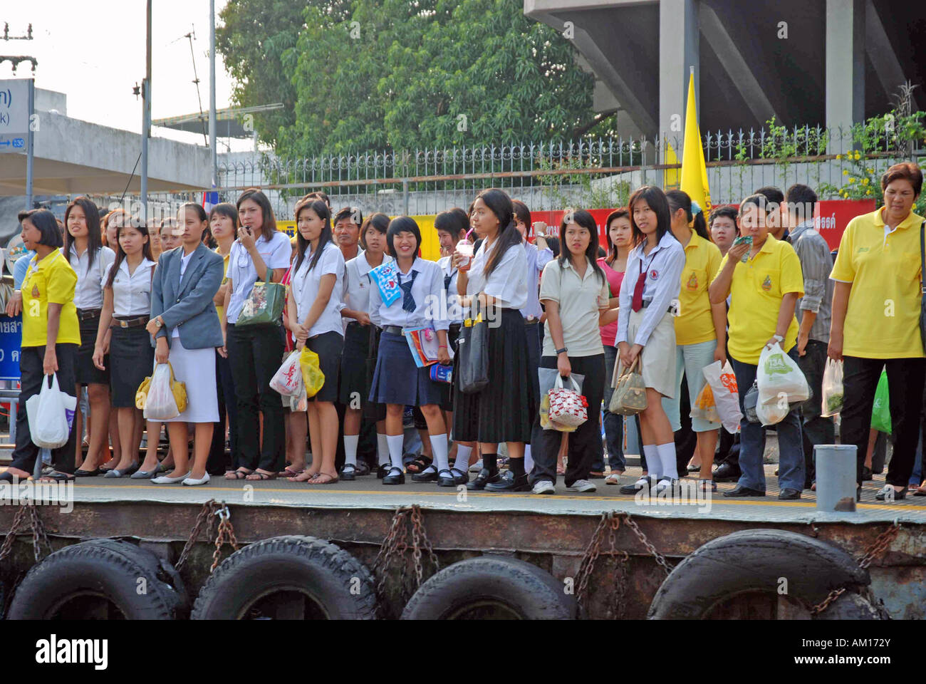 Asians at a landing stage, Bangkok, Thailand, Asia Stock Photo