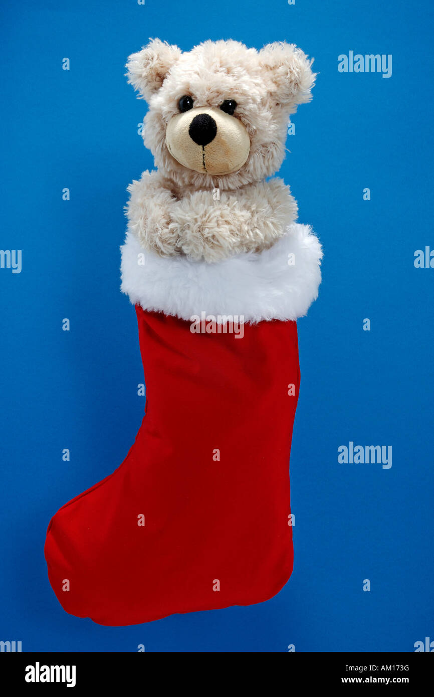 German Christmas sock with teddy bear Stock Photo